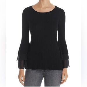 Design History Ethelda Ruffle Bell Sleeve Pullover Sweater Women’s‎ Sz L Black